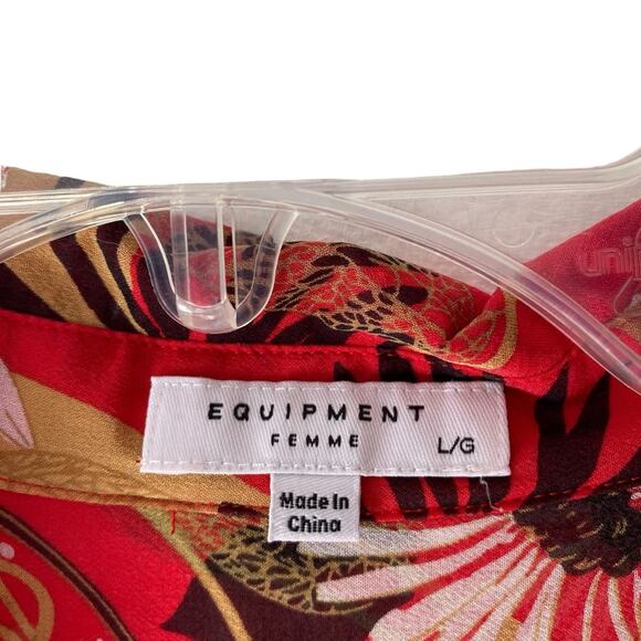 Equipment Daddy Floral Red Silk Sheer Button Down Blouse size Large - Picture 5 of 7